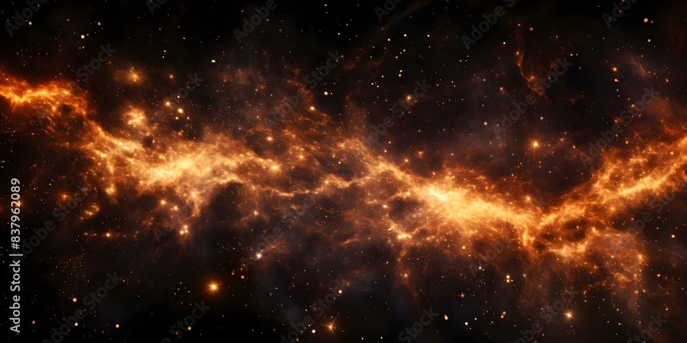 Naklejka premium Fire embers and sparks on black background create abstract glittering lights. Concept Embers and Sparks, Abstract, Glittering Lights, Black Background, Fire Elements