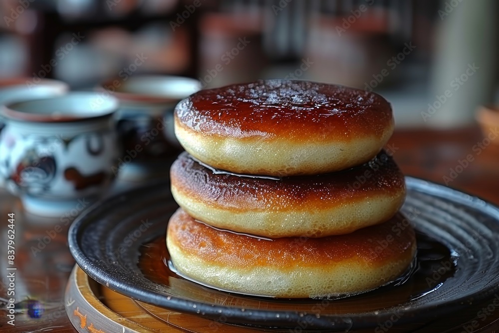 Dorayaki - Pancake-like buns filled with sweet red bean paste. Dorayaki - Pancake-like buns filled with sweet red bean paste.