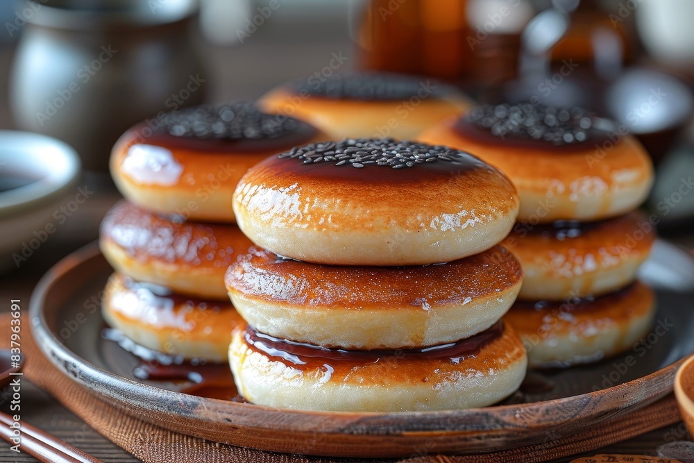Dorayaki - Pancake-like buns filled with sweet red bean paste. Dorayaki - Pancake-like buns filled with sweet red bean paste.