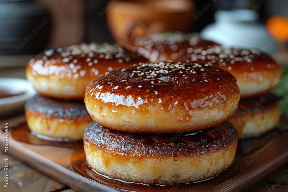 Dorayaki - Pancake-like buns filled with sweet red bean paste. Dorayaki - Pancake-like buns filled with sweet red bean paste.