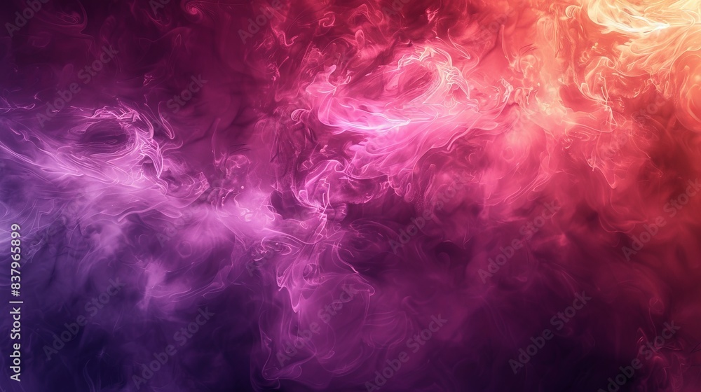 An abstract background featuring swirling smoke in shades of purple, pink, and orange