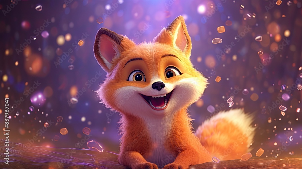Obraz premium A Glittering Smile: The Foxs Enchanted Night