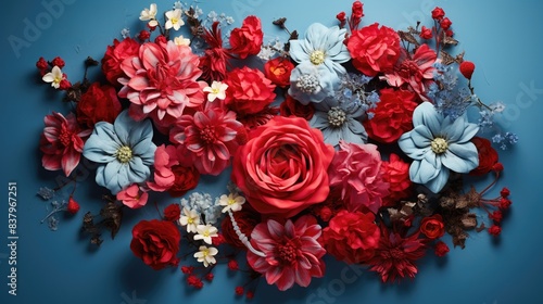 Wallpaper Mural a picture of a bunch of flowers on a blue background Torontodigital.ca