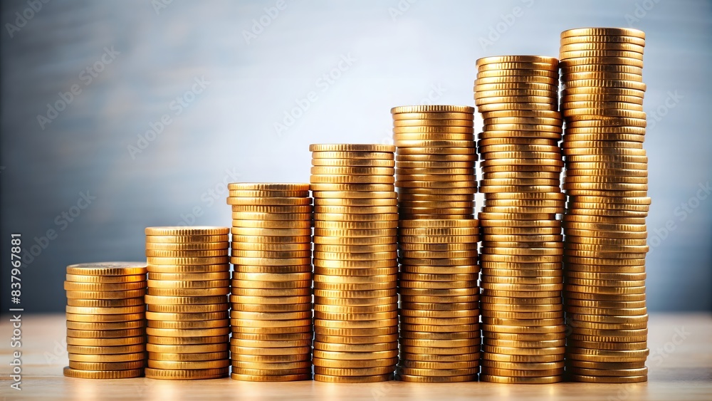 Stack of Golden Coins Neatly Arranged on a Rustic Wooden Table Stack of Golden Coins Neatly Arranged on a Rustic Wooden Table