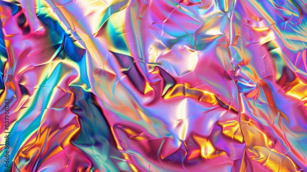Fototapeta premium Vibrant Hues, Charming Iridescent Rainbow Foil Texture Background