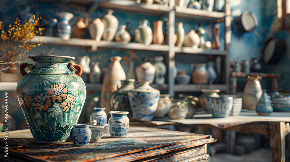 Fototapeta premium Brilliant Ceramic Art Gallery - A Feast of Color and Craftsmanship.