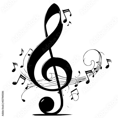 treble clef with notes, good teste of music, treble clef with flower element, editable stroke, vector art ready for your brand.
