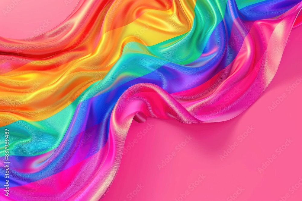 A colorful piece of fabric with a rainbow pattern. The colors are bright and vibrant, creating a sense of joy and happiness. The fabric is draped over a pink background, which adds a pop of color A colorful piece of fabric with a rainbow pattern. The colors are bright and vibrant, creating a sense of joy and happiness. The fabric is draped over a pink background, which adds a pop of color