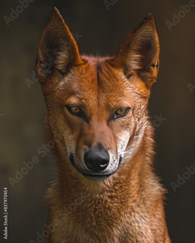 Mystic portrait of Dingo, copy space on right side, Anger, Menacing, Headshot, Close-up View Isolated on black background © Tebha Workspace