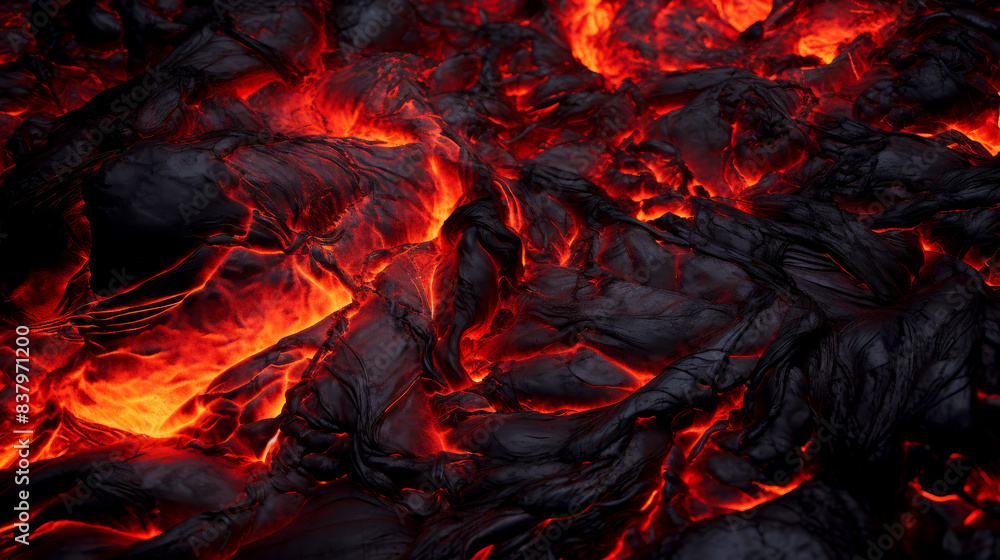 Fototapeta premium Molten Lava Flowing Over Black Rocks