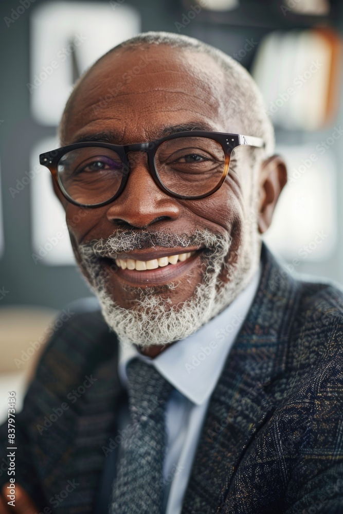 A happy man with glasses and a suit smiling, suitable for various professional and personal uses A happy man with glasses and a suit smiling, suitable for various professional and personal uses