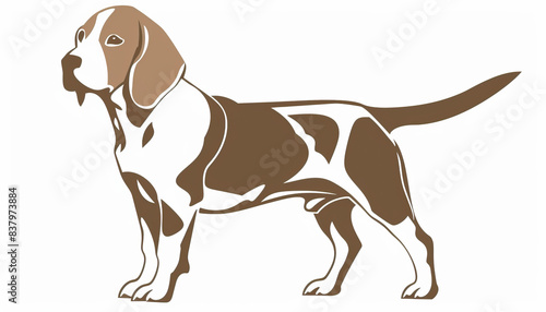 Simple and modern 2D vector graphic design illustration of Beagle dog in stencil print style on white background