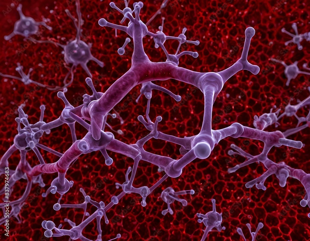 3D render of blood molecules, 3d render of a dna 3D render of blood molecules, 3d render of a dna