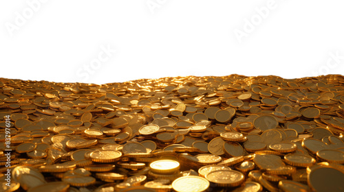 A towering pile of glistening gold coins, perfect for adding a touch of wealth and luxury to your designs. The transparent background allows for seamless integration into any project