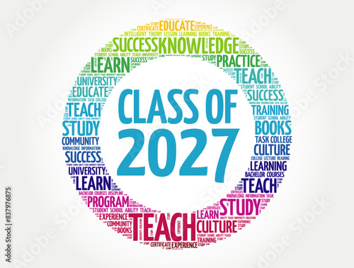 Class of 2027 - the group of students who graduated from high school or college in the year 2027, word cloud concept background