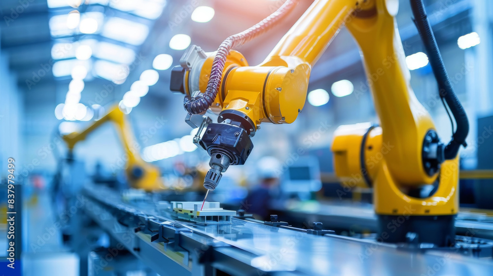 a robotic arm on a factory conveyor belt with speed and accuracy. a robotic arm on a factory conveyor belt with speed and accuracy.