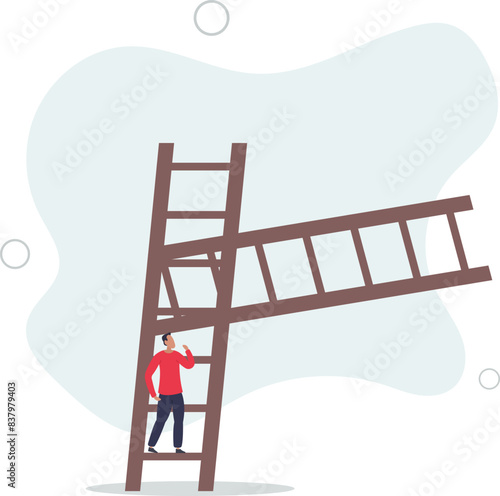 businessman climb up ladder of success to find destiny crossroad.flat vector illustration.