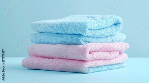 Stack of neatly folded towels on the background. 3D vector