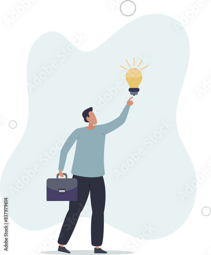 Business idea, businessman company leader got solution to solve business problem or creativity thinking.flat vector illustration.
