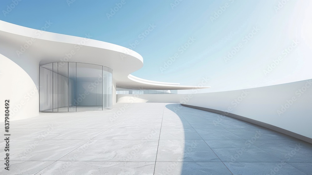 Abstract minimalist design with smooth white architectural forms and large empty spaces Abstract minimalist design with smooth white architectural forms and large empty spaces