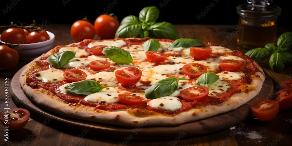 Classic Italian Pizza with Mozzarella, Basil, and Margherita Sauce. Concept Italian Cuisine, Pizza Recipes, Margherita Pizza, Authentic Ingredients, Traditional Flavors