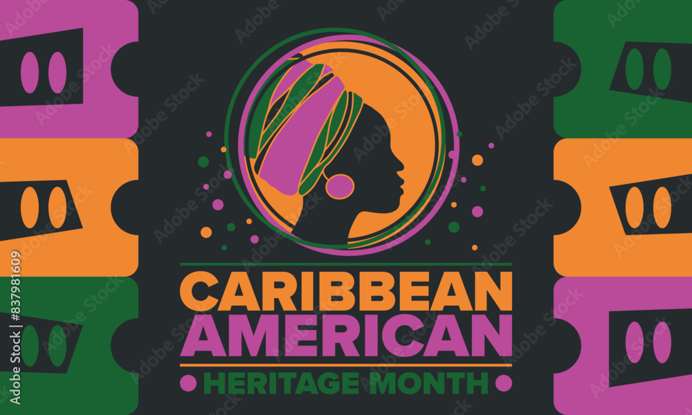 Obraz premium Caribbean American Heritage Month in June. Culture Month to the people of America. Celebrate annual with festival. Happy holiday. Poster, card, banner and background. Vector illustration