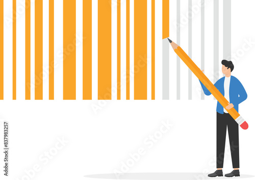Businessman mowing on barcode representing rebranding, Rebuilding marketing strategy and creating a new look for a company

