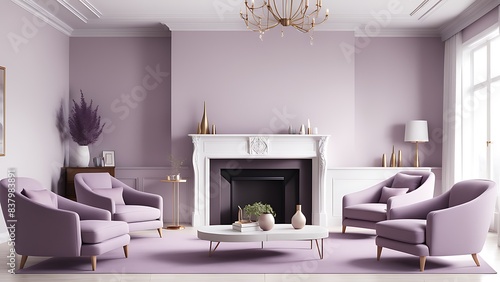 Luxury American Style Lounge Room with Mauve Chairs and Large Fireplace - Cozy Living Room Design