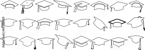 Hand drawn Graduation cap line art academic success symbol, education achievement icon, perfect for university or college degree celebration