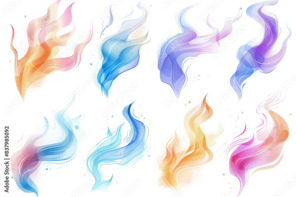 series of abstract magical auras that have their own color and shape floating on a white background. series of abstract magical auras that have their own color and shape floating on a white background.