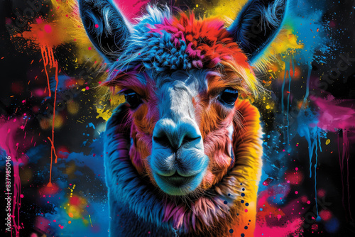 Alpaca in neon colors in a pop art style © VertigoAI