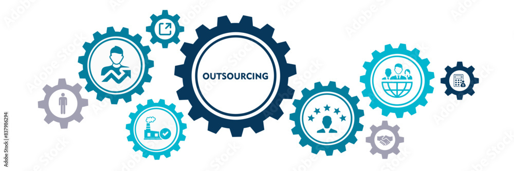 Banner outsourcing concept. vector illustration with keywords and icons Banner outsourcing concept. vector illustration with keywords and icons