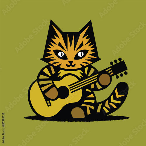 Vector image of a cat playing a ukulele guitar