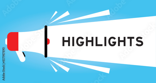Color megaphone icon with word highlights in white banner on blue background