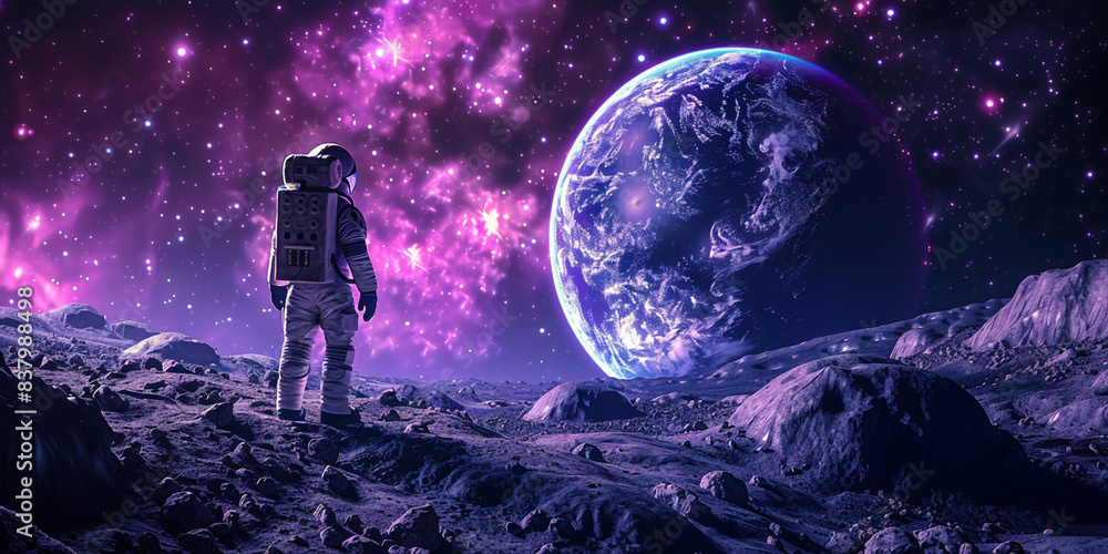 A purple and pink nebula with an astronaut standing on the edge of it, dark fantasy A purple and pink nebula with an astronaut standing on the edge of it, dark fantasy