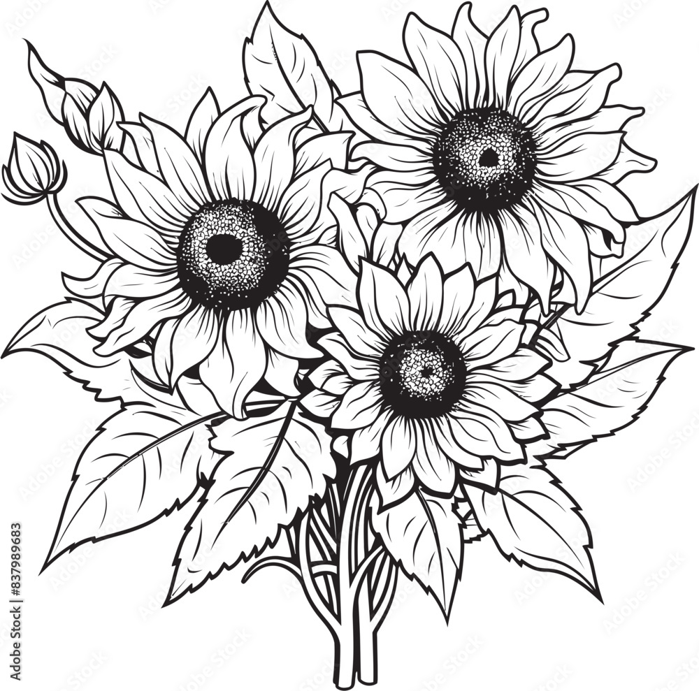 Fototapeta premium Sunlit Radiance Bouquet Logo Design Sunflower Delight Vector Graphic Icon