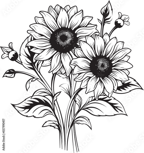 Sunny Blossoms Vector Graphic Art Sunflower Bliss Bouquet Logo Design