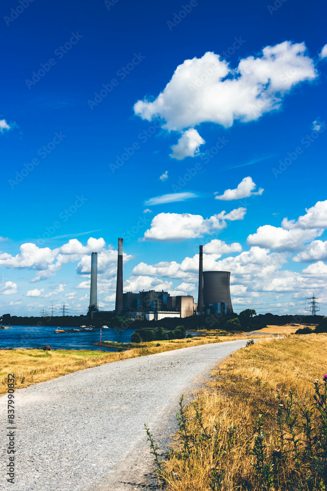Industrial zone with factory near river and road Industrial zone with factory near river and road