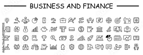 Business and finance line icons collection. Vector illustration. Set of 60 icons
