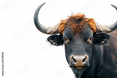 Mystic portrait of Gaur, copy space on right side, Anger, Menacing, Headshot, Close-up View Isolated on white background