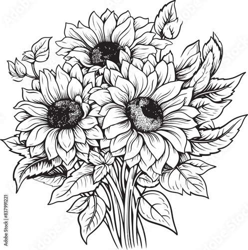 Golden Sunflower Charm Iconic Bouquet Bliss Sunlit Sunflower Harmony Vector Graphic Harmony