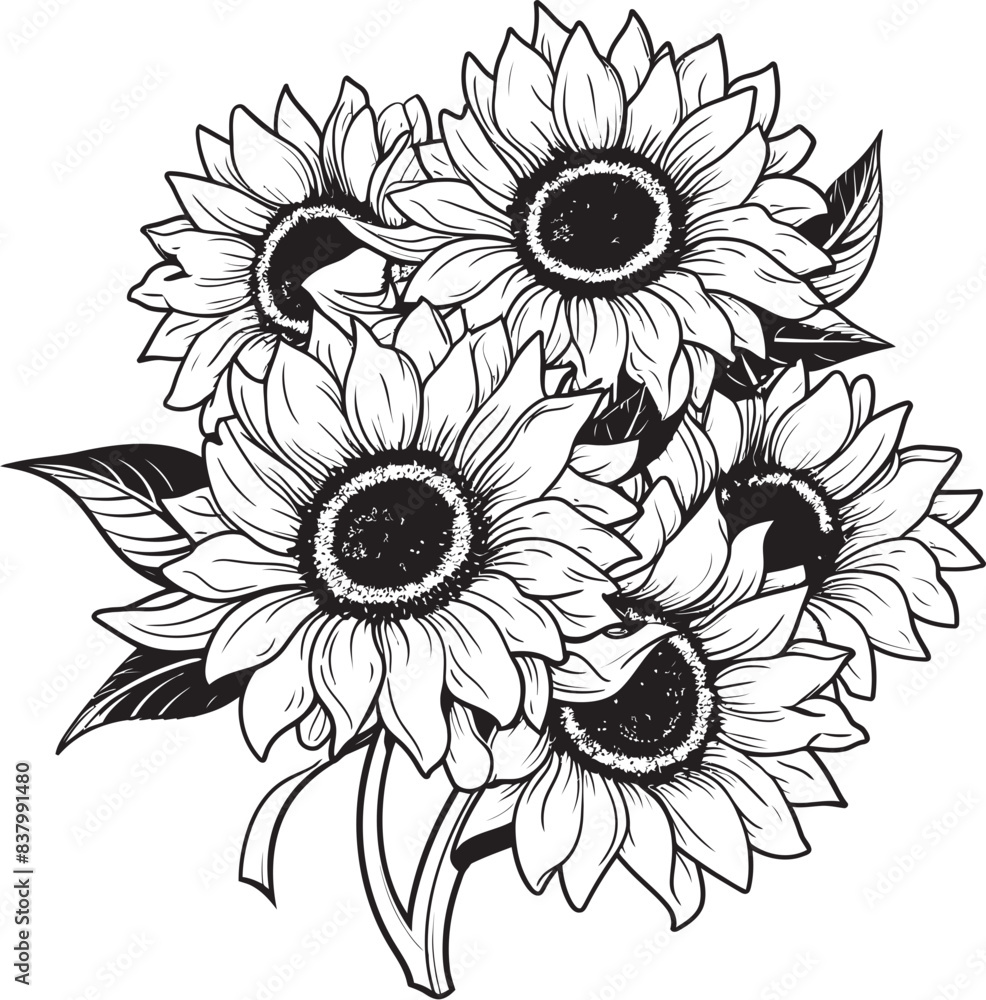 Fototapeta premium Sunflower Brilliance Bouquet Design Art Sunshine Petals Sunflower Vector Icon