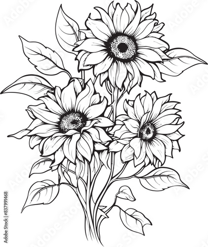 Sunlit Harmony Vector Icon Graphic Sunflower Brilliance Bouquet Design Art
