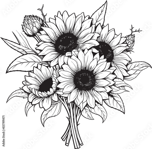 Sunflower Symphony Bouquet Logo Design Sunlit Harmony Vector Icon Graphic