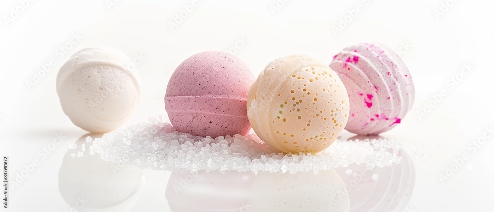 Obraz premium Bath soap, shower gel, and bath bomb isolated on a white background. 