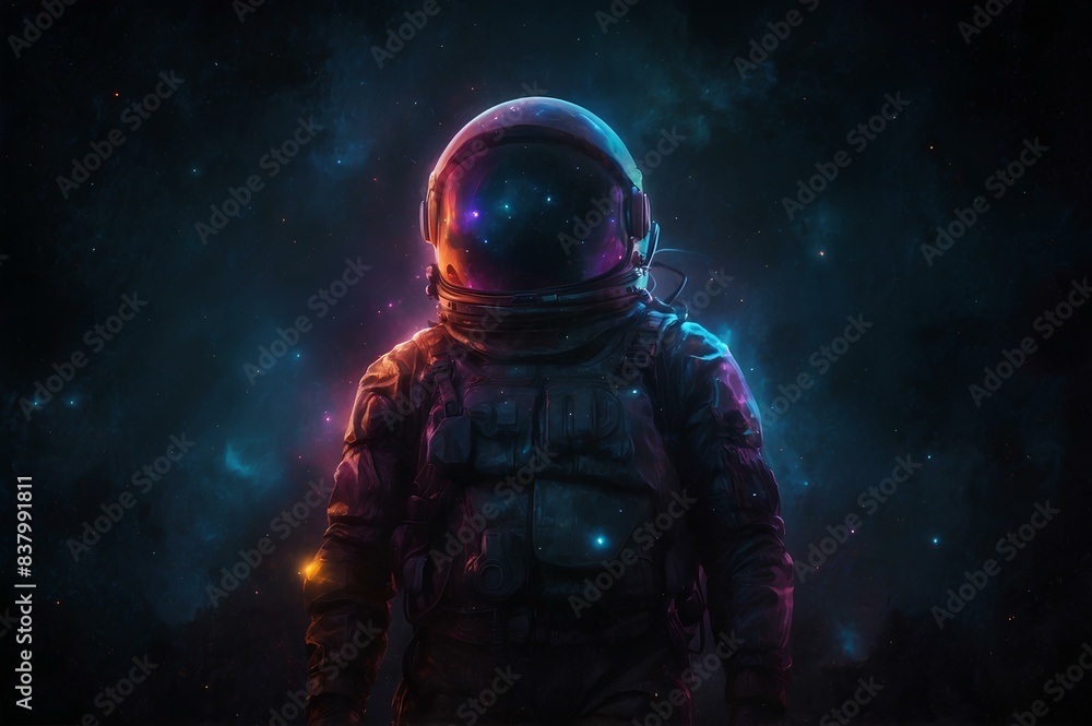 Astronaut in Space with Neon Lights Astronaut in Space with Neon Lights
