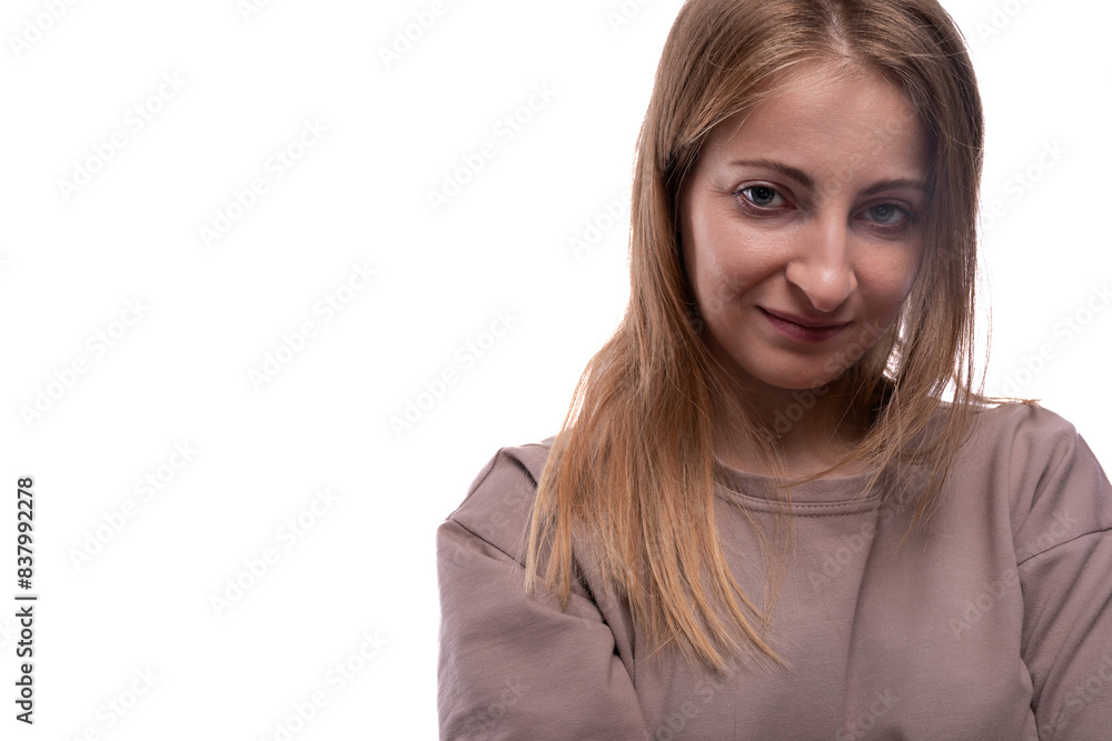 Charming white-haired adult woman wearing casual T-shirt Charming white-haired adult woman wearing casual T-shirt