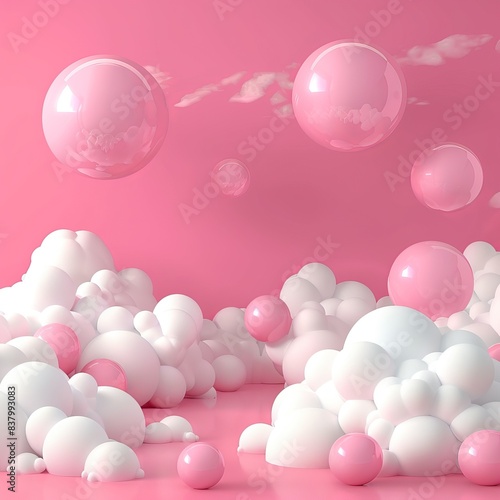 background with pink balloons and clouds.