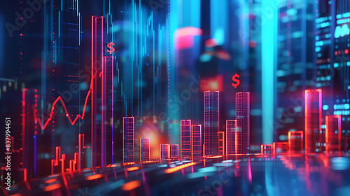 An abstract representation of financial growth with a 3D graph showing rising bars, highlighting the concept of investment and economic development. Generative AI illustration 
