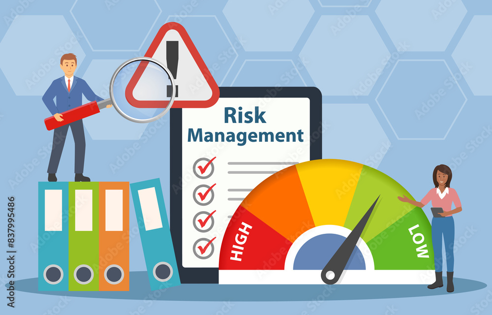 Risk Management Business Checklist Concept infographic with risk meter ...